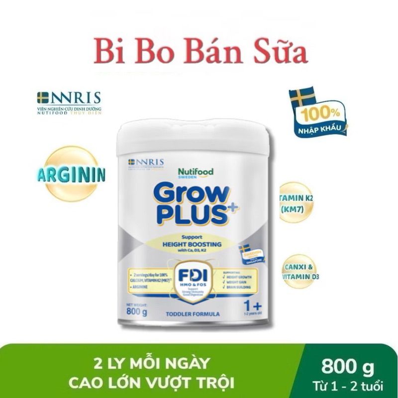 Sữa Bột Nutifood Sweden GrowPLUS+ Bạc Số 1 Lon 800g [Cao Lớn Vượt Trội]