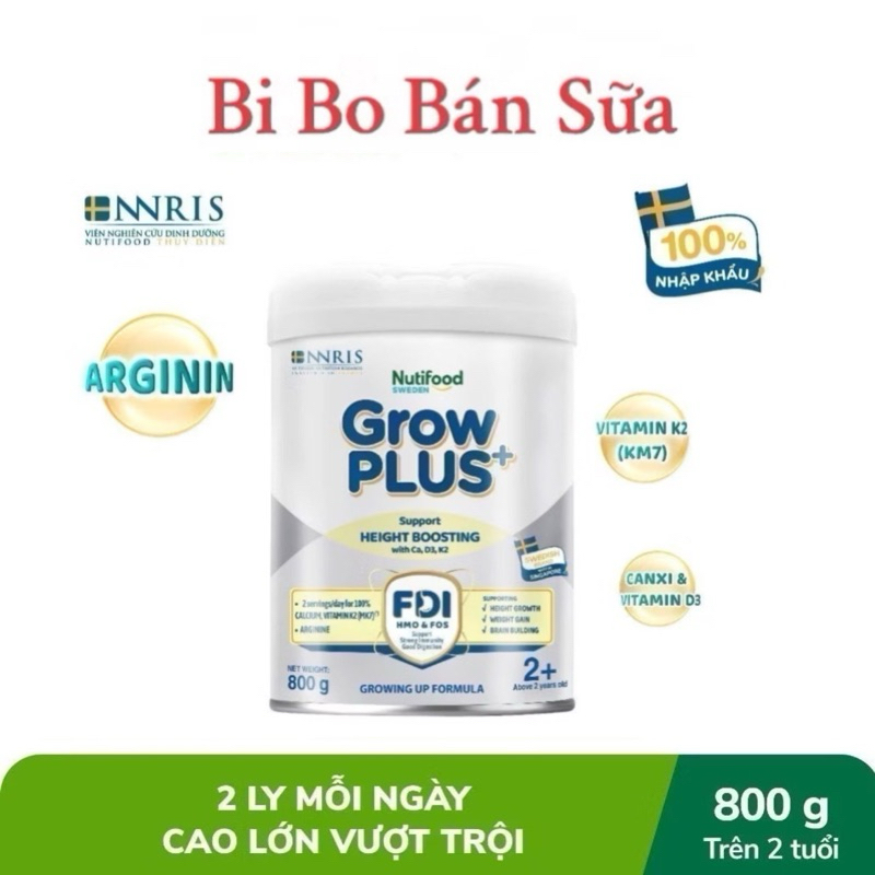 Sữa Bột Nutifood Sweden GrowPLUS+ Bạc Số 2+ Lon 800g [Cao Lớn Vượt Trội]