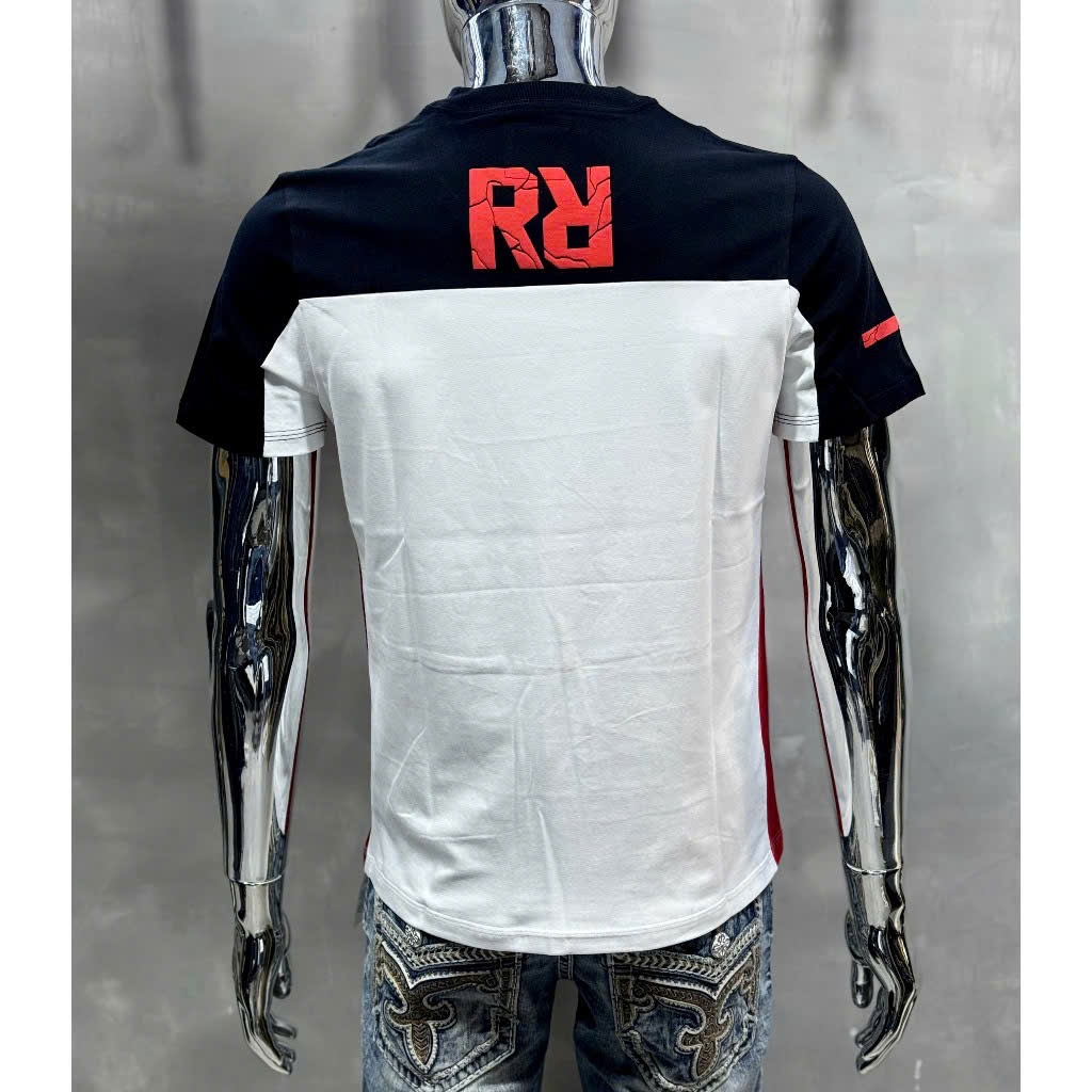 Áo thun nam cổ tròn in chữ nổi RCK, Áo thun cotton co giãn chuẩn phom tôn dáng trẻ trung năng động