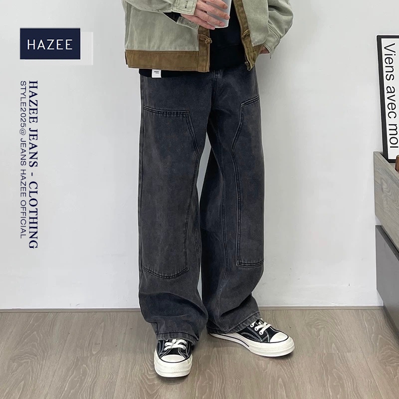 Quần jean dáng suông rộng Cargo pants nam nữ ống suông HAZEE phong cách boy phố