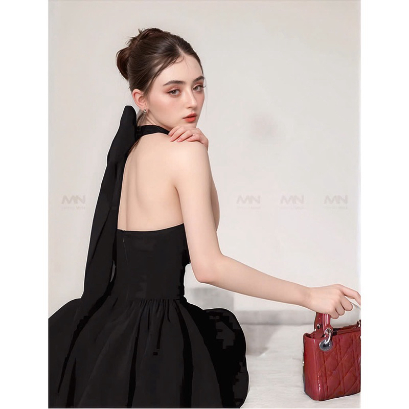 Ảnh Đầm dự tiệc MINA hở lưng dáng xoè ngắn quyến rũ chất Cotton màu đen MN303 2