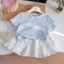Set Bộ Bé Gái Áo Cổ Ren Phối Nơ Kèm Chân Váy Phong Cách Hàn Quốc