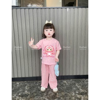 B10 Set đồ bé áo áo thun+quần caro hoạt tiết baby three hot hit, đồ bộ bé gái sz 10-30kg