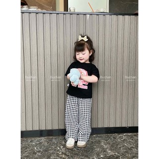 B10 Set đồ bé áo áo thun+quần caro hoạt tiết baby three hot hit, đồ bộ bé gái sz 10-30kg