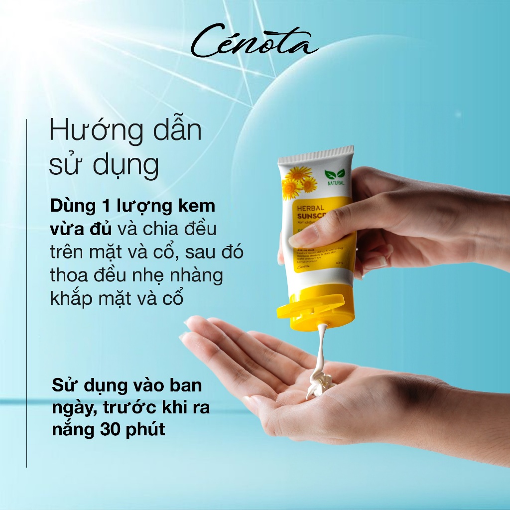 Ảnh Kem chống nắng thảo dược Cenota Herbal Sunscreen SPF 50+ 60ml, chống nắng 2 cơ chế Vật lí+Hóa học, kcn nâng tone 4
