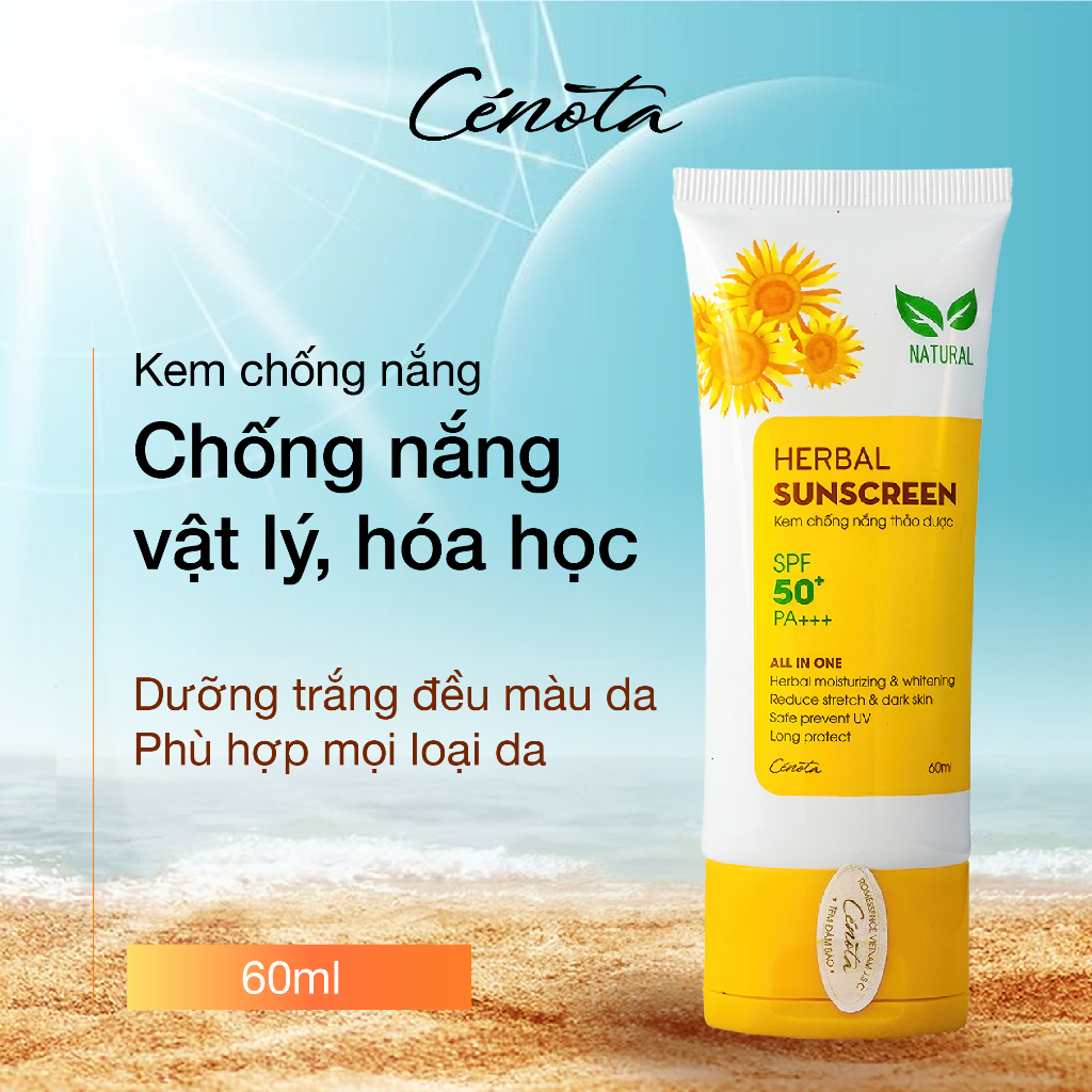 Ảnh Kem chống nắng thảo dược Cenota Herbal Sunscreen SPF 50+ 60ml, chống nắng 2 cơ chế Vật lí+Hóa học, kcn nâng tone 1