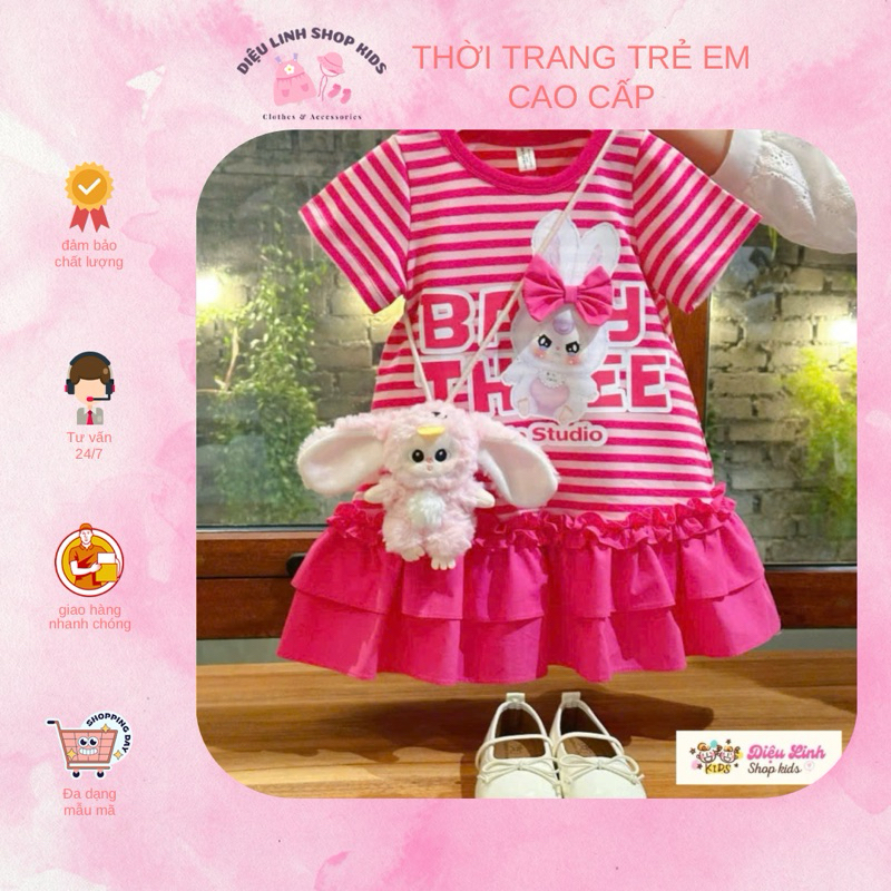 Váy kẻ cotton hoạ tiết baby three, phối bèo đuôi cá size 8-36kg DL60( không kèm phụ kiện túi baby three)