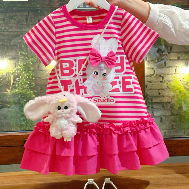 Váy kẻ cotton hoạ tiết baby three, phối bèo đuôi cá size 8-36kg DL60( không kèm phụ kiện túi baby three)