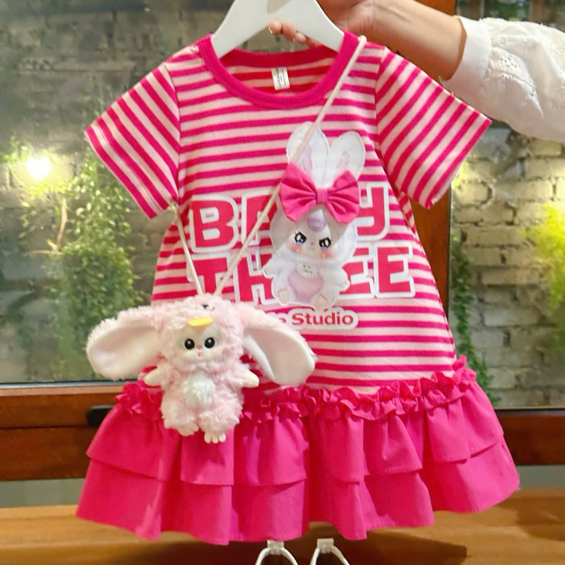 Váy kẻ cotton hoạ tiết baby three, phối bèo đuôi cá size 8-36kg DL60( không kèm phụ kiện túi baby three)