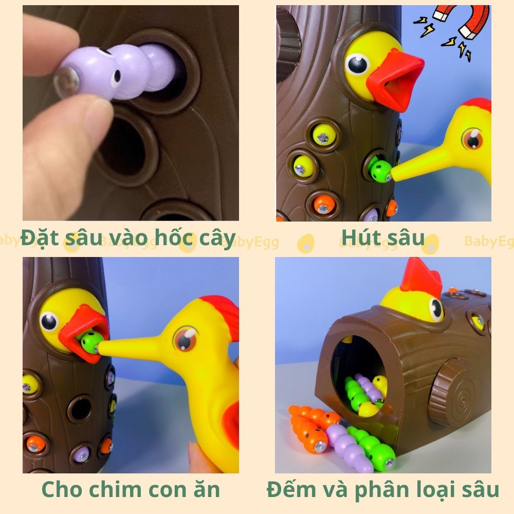 Đồ chơi giáo dục trẻ em thông minh - Bộ chim gõ kiến bắt sâu cho bé trai, bé gái phát triển trí tuệ montessori