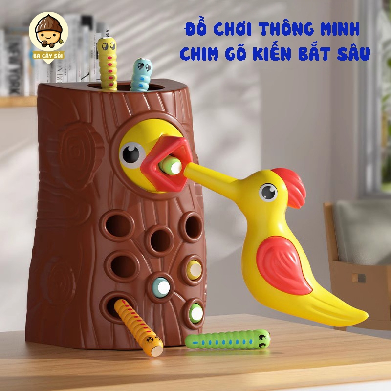 Đồ chơi giáo dục trẻ em thông minh - Bộ chim gõ kiến bắt sâu cho bé trai, bé gái phát triển trí tuệ montessori