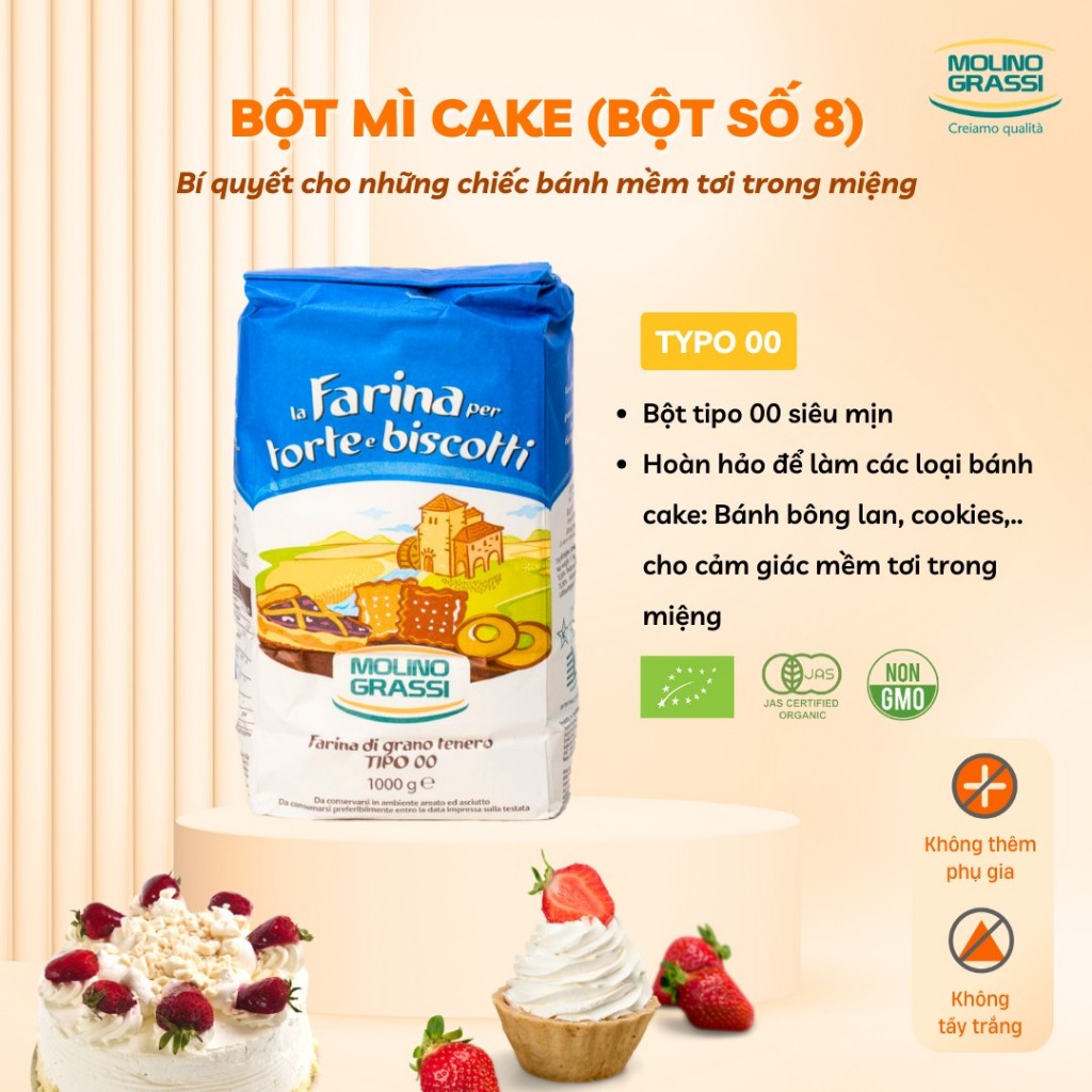 Bột mì hữu cơ Molino Grassi Bột số 8, số 11, 13 (cake, đa dụng, manitoba, nguyên cám)