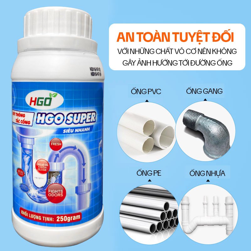 Ảnh Bột Thông Cống Cực Mạnh HGO SUPER - Thông Tắc Bồn Cầu, Bồn Rửa Bát, Đường Ống Siêu Mạnh 250GRAM 3