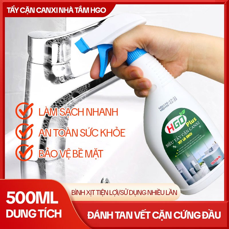 Ảnh Tẩy Cặn Canxi Nhà Tắm HGO PLUS - Tẩy Cặn Canxi Kính, Inox, Bồn Sứ, Gạch Men, Gương Soi, Lavabo 500ml 1