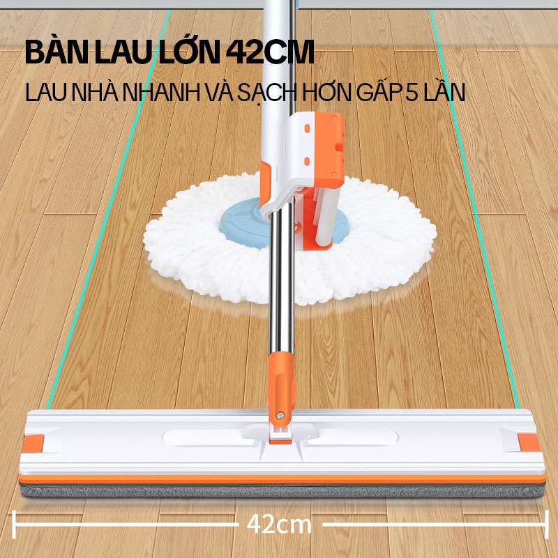 Ảnh Cây Lau Nhà Tự Vắt KITIMOP WHITE 42CM - Chổi Lau Nhà Tự Vắt Thông Minh Xoay 360 Độ, Lau Sàn Làm Sạch 3
