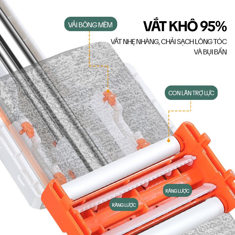 Ảnh Cây Lau Nhà Tự Vắt KITIMOP WHITE 42CM - Chổi Lau Nhà Tự Vắt Thông Minh Xoay 360 Độ, Lau Sàn Làm Sạch 2