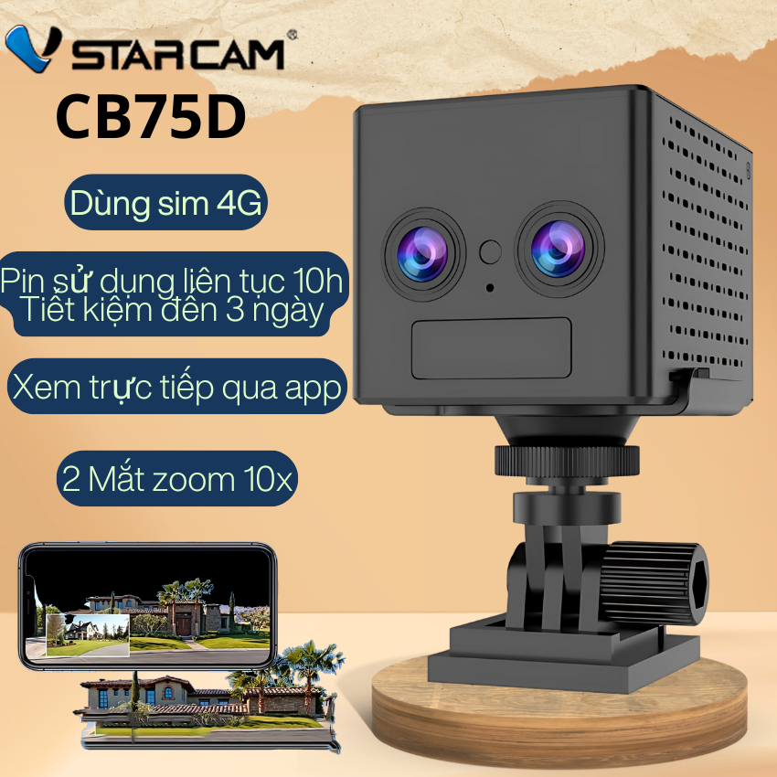 Camera 4g dùng sim Vstarcam CB75D Full HD 2 mắt, góc quay siêu rộng ...