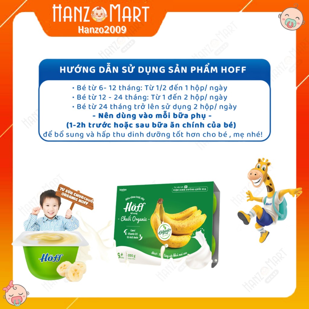 Sữa chua trái cây Hoff chuối organic cho bé từ 6 tháng tuổi - 1 LỐC (6 hộp x 55g) - hanzo2009