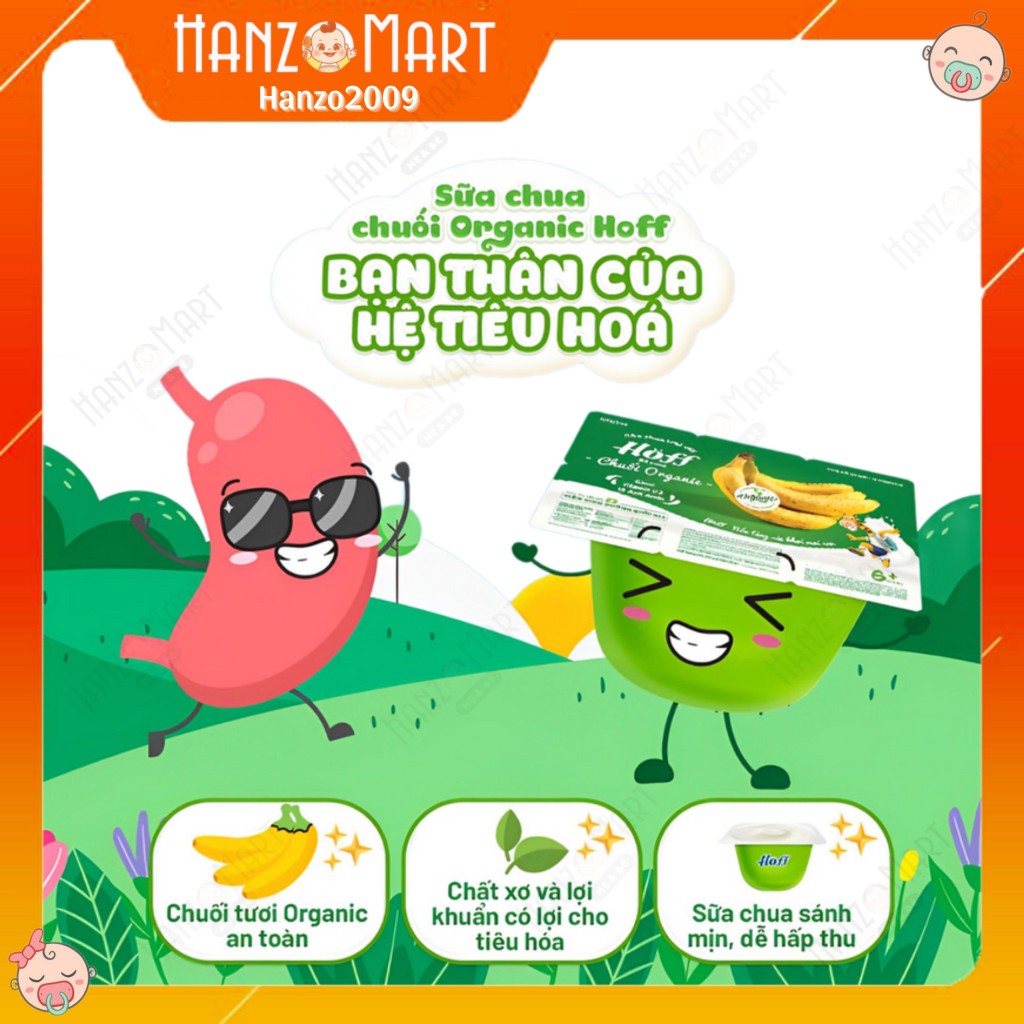 Sữa chua trái cây Hoff chuối organic cho bé từ 6 tháng tuổi - 1 LỐC (6 hộp x 55g) - hanzo2009