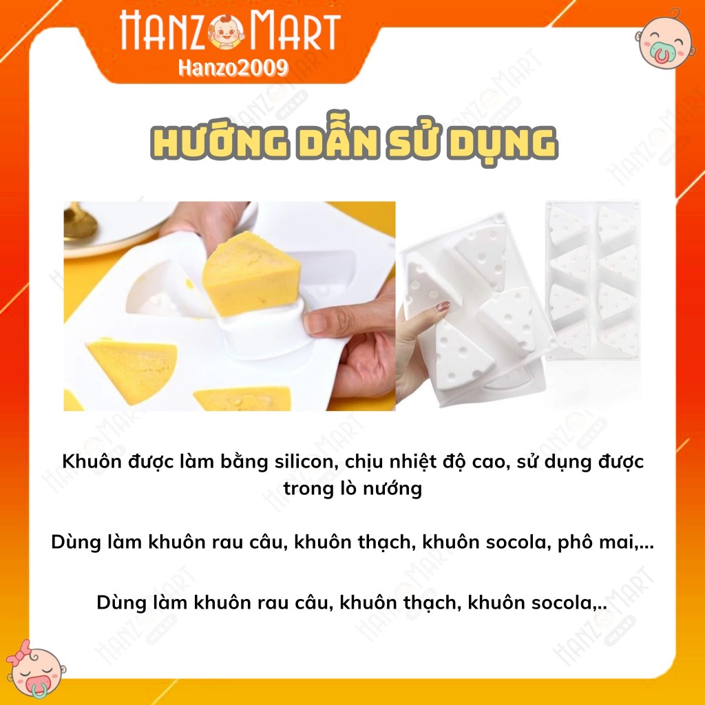 Khuôn silicon hình phô mai 3D là thạch rau câu/pudding cho bé