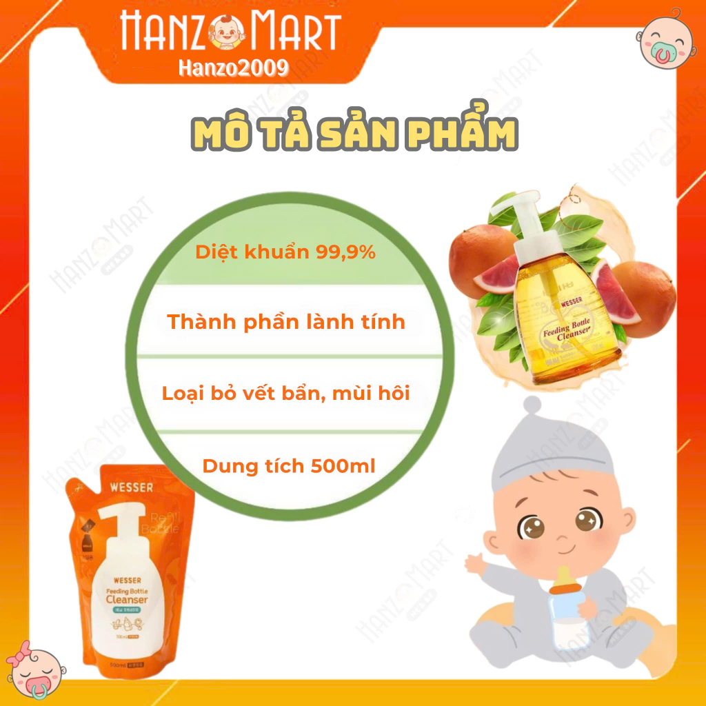 Nước rửa bình sữa Wesser - hanzomart
