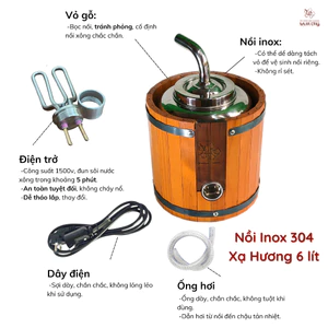Nồi Xông Hơi XẠ HƯƠNG, nồi Xông Inox bọc gỗ (6 lít), Bộ Nồi Xông Xạ Hương