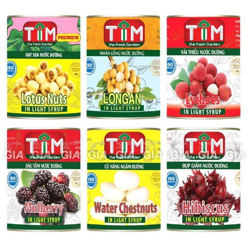 Trái cây ngâm Nif (Tim) lon 565g - nhãn, sen,chôm chôm, dâu tằm, hạt đác, hibiscus, củ năng