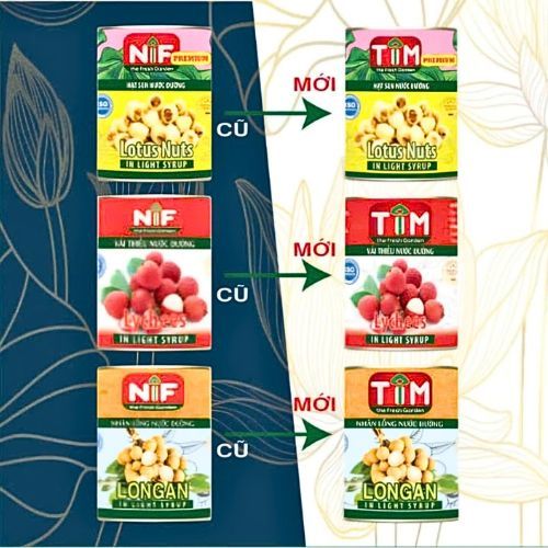 Trái cây ngâm Nif (Tim) lon 565g - nhãn, sen,chôm chôm, dâu tằm, hạt đác, hibiscus, củ năng