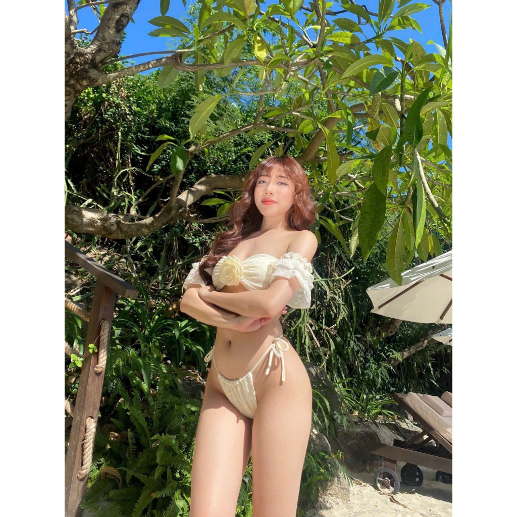 Ms 003 bikini đồ bơi đi biển ba món thiết kế TRễ Vai sang chảnh, Hàng Cao Cấp HAN.T SHOP