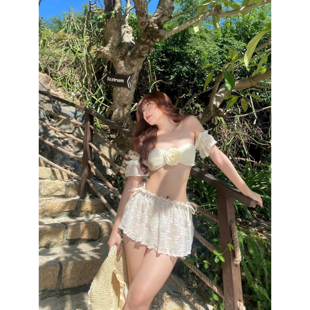 Ms 003 bikini đồ bơi đi biển ba món thiết kế TRễ Vai sang chảnh, Hàng Cao Cấp HAN.T SHOP