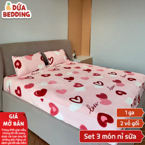 Set Ga Gối Nỉ Sữa - 1 Ga Bọc Chun + 2 Vỏ Gối, Chất Liệu Bền Đẹp, Không Rụng Lông [01-S3]