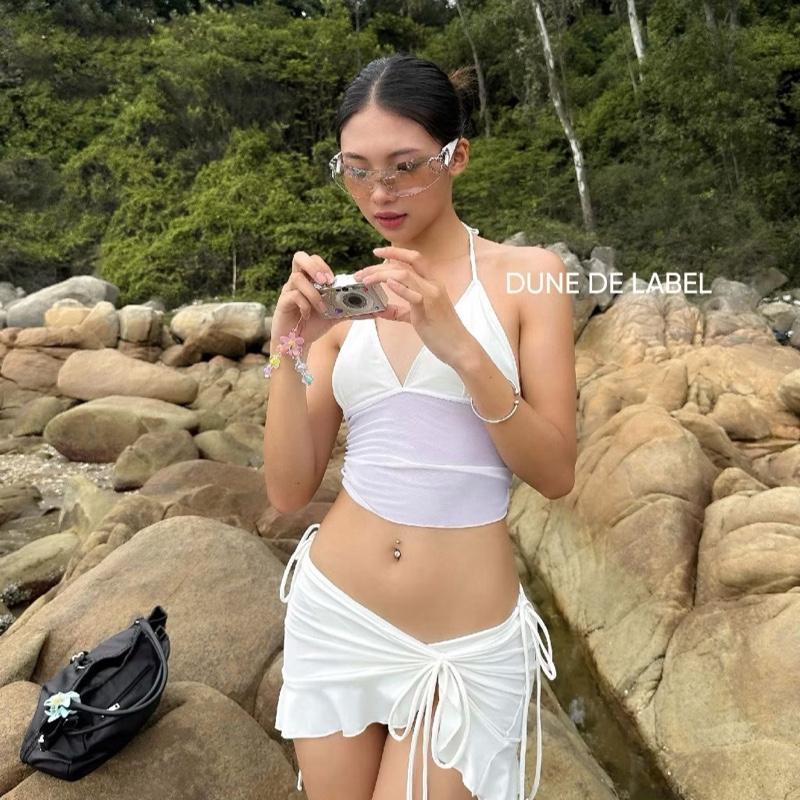 Ms 004 bikini đồ bơi đi biển ba món ÁO PHỐI LƯỚi chân váy bèo HAN.T SHOP