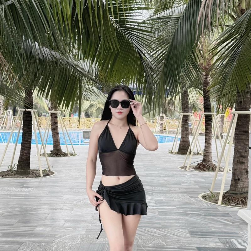 Ms 004 bikini đồ bơi đi biển ba món ÁO PHỐI LƯỚi chân váy bèo HAN.T SHOP