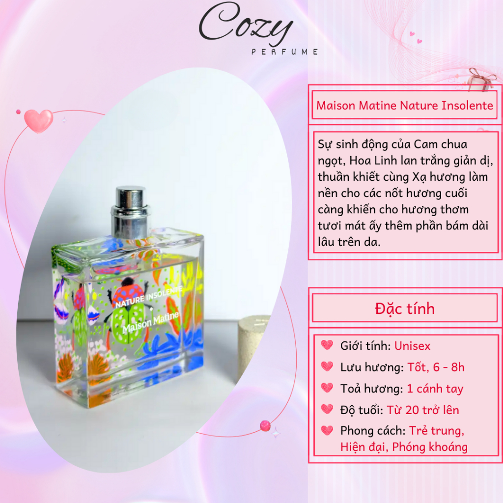 Nước hoa unisex Maison Matine Nature Insolente Chiết 5ml/10ml Hương thơm Trẻ trung - Cozy Perfume