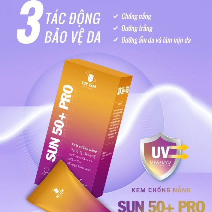 Kem chống nắng dưỡng da Tùy Tâm - Sunscreen 24h da mặt 70ml SPF 50+ PRO  dưỡng ẩm và làm mịn da - Tùy Tâm pharma
