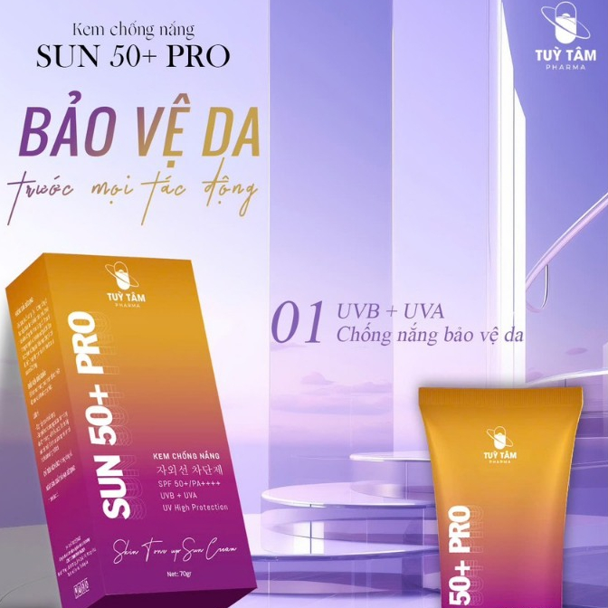Kem chống nắng dưỡng da Tùy Tâm - Sunscreen 24h da mặt 70ml SPF 50+ PRO  dưỡng ẩm và làm mịn da - Tùy Tâm pharma