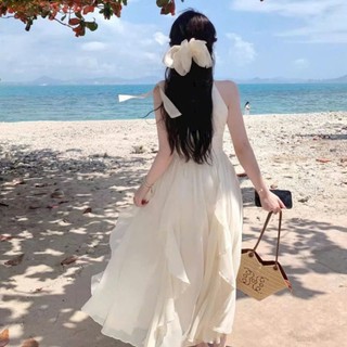 Đầm voan thời trang nữ cổ yếm cột nơ chân váy dài nhúng bèo ôm eo tôn dáng phong cách nhẹ nhàng basic cho nàng đi biển
