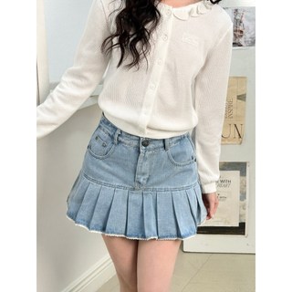 Chân váy jean nữ xếp li phối ren MONÁ - ELLY