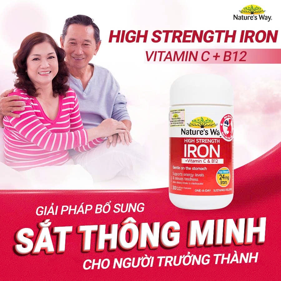 Ảnh Viên Uống Sắt Hữu Cơ, Sắt Bầu Nature’s Way High Strength Iron Cung Cấp Vitamin C Và B12 Hỗ Trợ Chuyển Hoá Năng Lượng 1