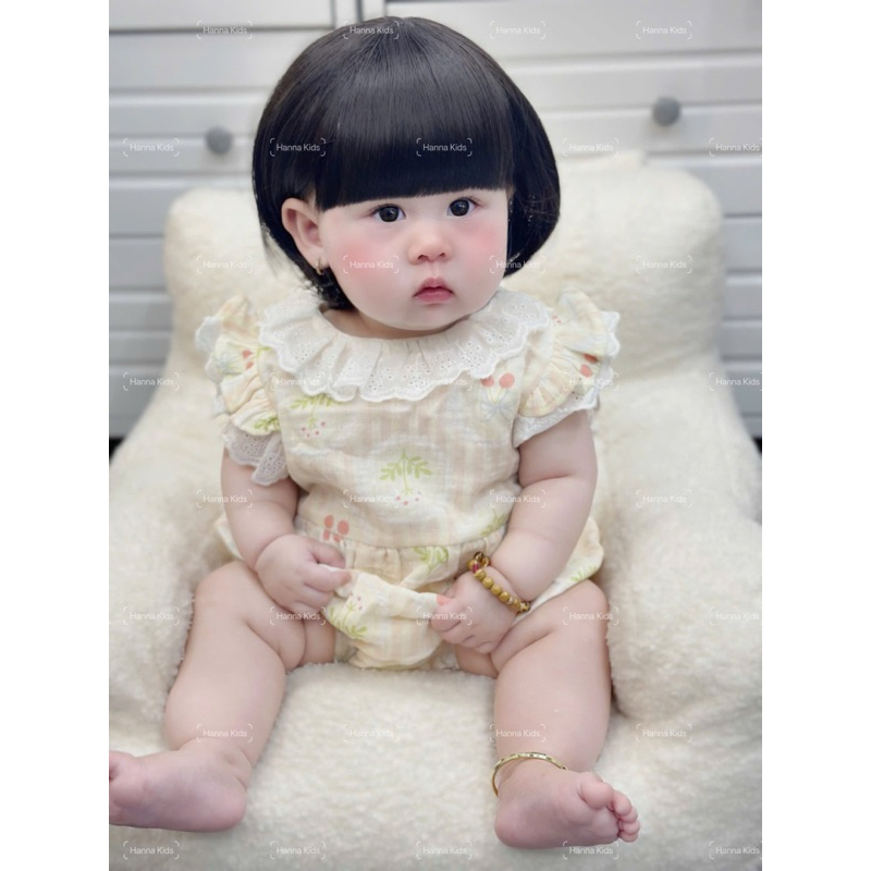 Bodysuit Cộc Cổ Tròn Phối Ren Tay Bồng Mềm Mại, Đáng Yêu Cho Bé Gái Liena'S Closet