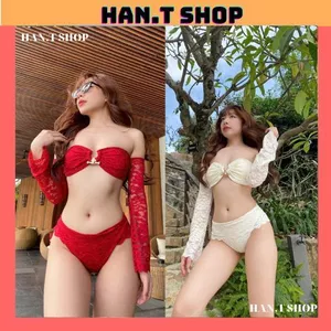 Ms 005 bikini đồ bơi đi biển set TAY DÀI KHOEN phối REN hàng thiết kế cao cấp HAN.T SHOP