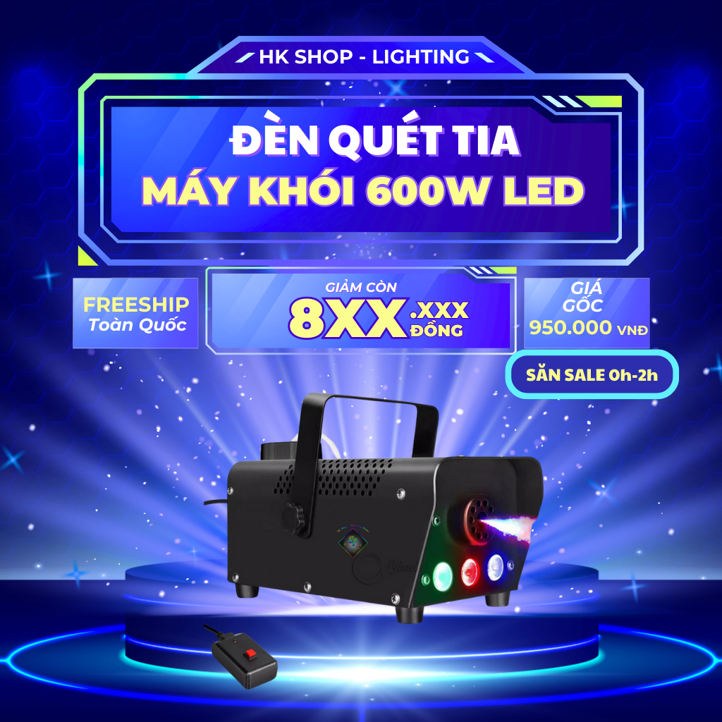 Máy Phun Khói Tạo Hiệu Ứng Sân Khấu 600W 3 Đèn LED RGB [Hàng Chính Hãng ]