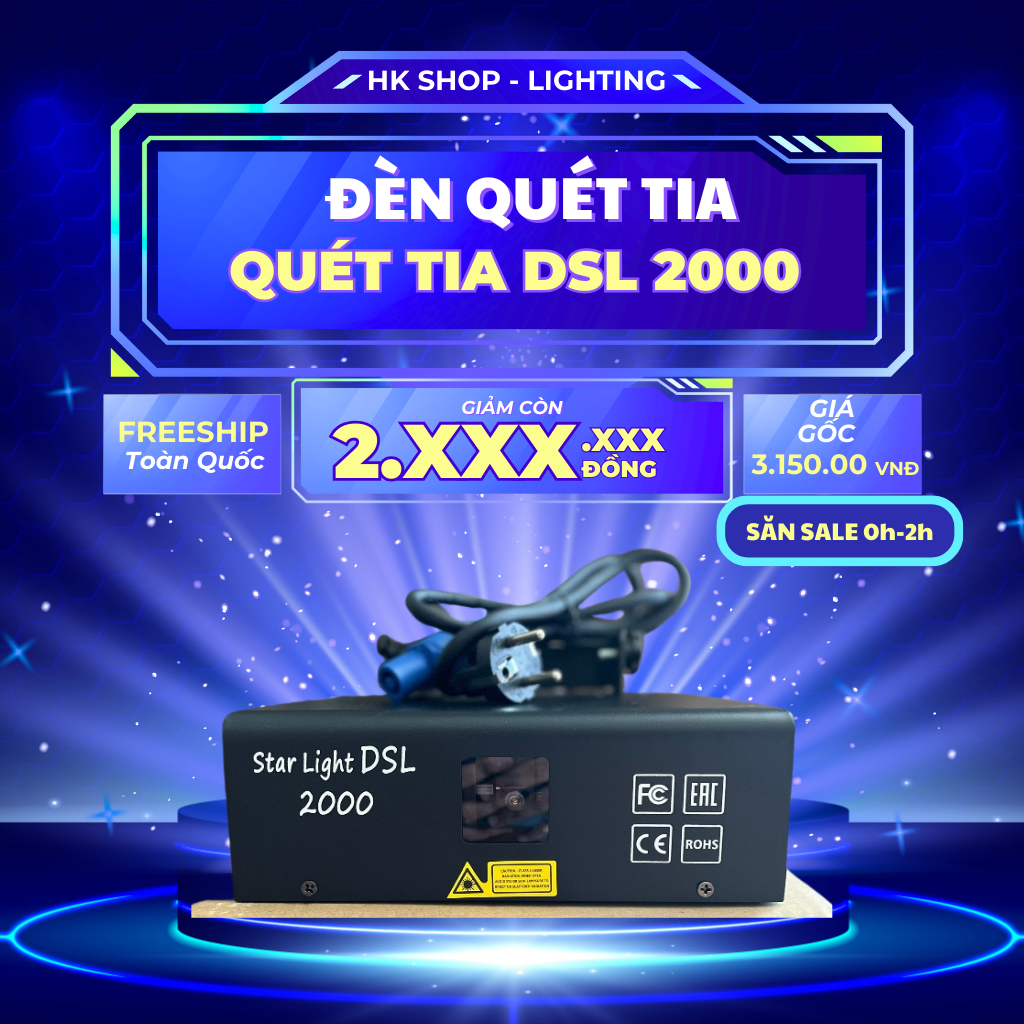 Đèn Laser Quét Tia Với Công Suất 2W Đánh Tia Chuẩn Cảm Biến Âm Thanh Dùng Cho Sân Khấu, Bar, Karaoke , Bay Phòng