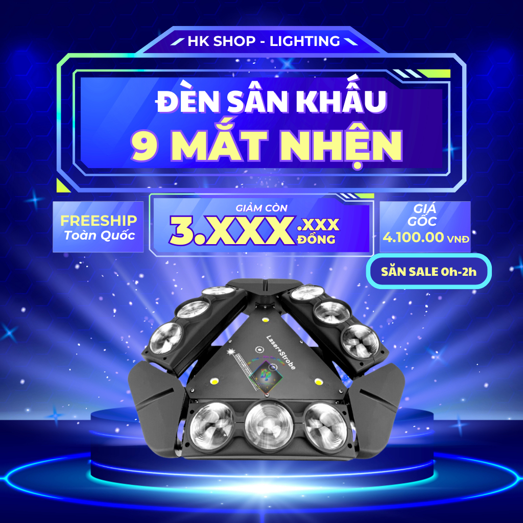 Đèn Sân Khấu Moving 9 Mắt Laser Cảm Biến âm Thanh chạy auto Dùng Cho Bar Pub Karaoke Vũ Trường Sân Khấu