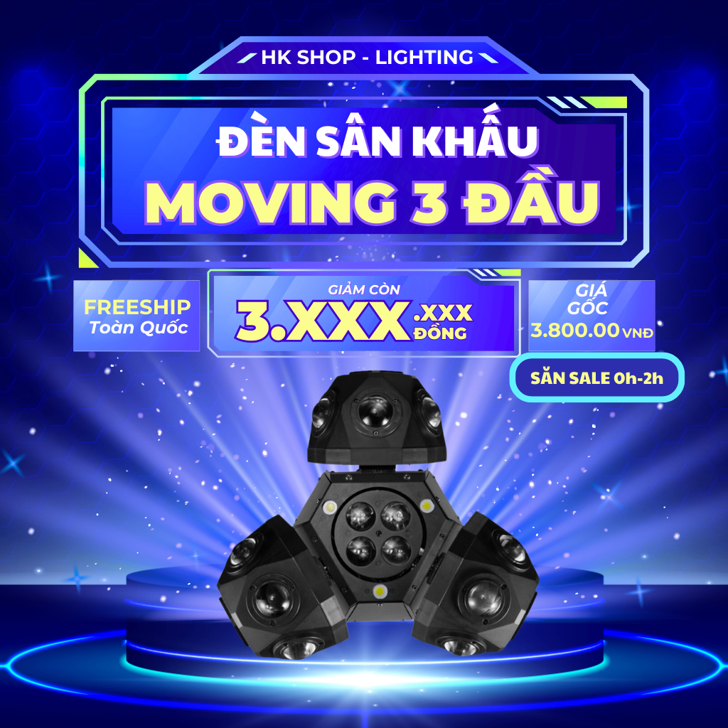 Đèn Moving 18 Mắt 3 Đầu Đảo Xoay 3in1 (Led + Laser) Hàng Chính Hãng dùng cho Bar , Karaoke , Pub , Loại mới nhất 2024