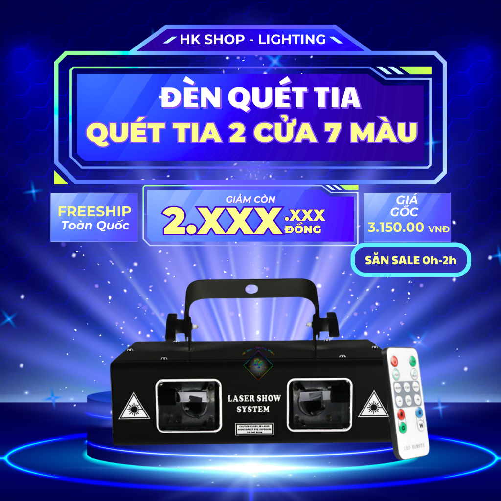 Đèn Chiếu Quét tia 2 cửa 7 màu  LED RGB Dùng cho quán bar , pub , karaoke