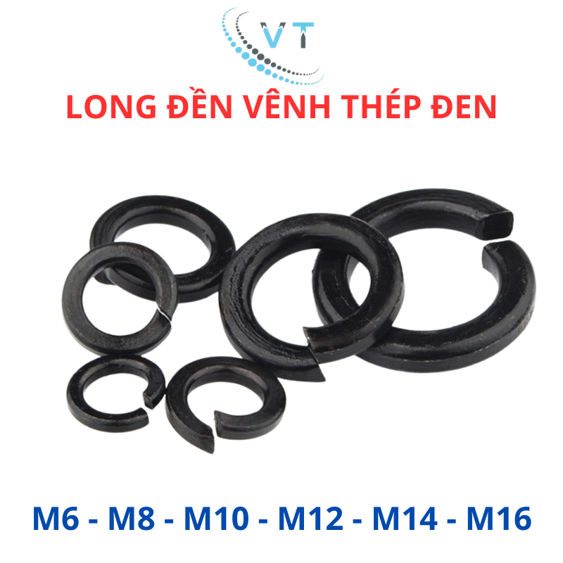 Combo 20 Con Long Đền Vênh Thép Đen M6 M8 M10 M12 M14 M16 - Vòng Đệm Vênh Chống Tự Tháo Đủ Size
