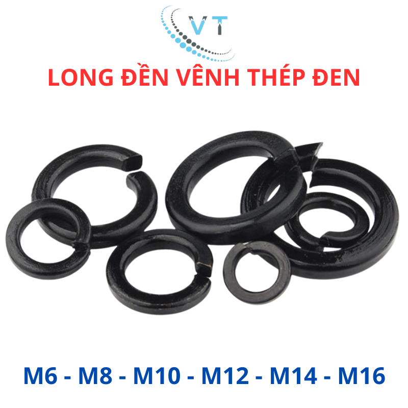 Combo 20 Con Long Đền Vênh Thép Đen M6 M8 M10 M12 M14 M16 - Vòng Đệm Vênh Chống Tự Tháo Đủ Size