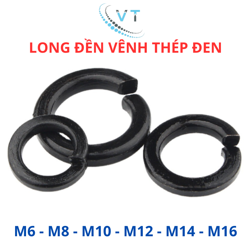 Combo 20 Con Long Đền Vênh Thép Đen M6 M8 M10 M12 M14 M16 - Vòng Đệm Vênh Chống Tự Tháo Đủ Size