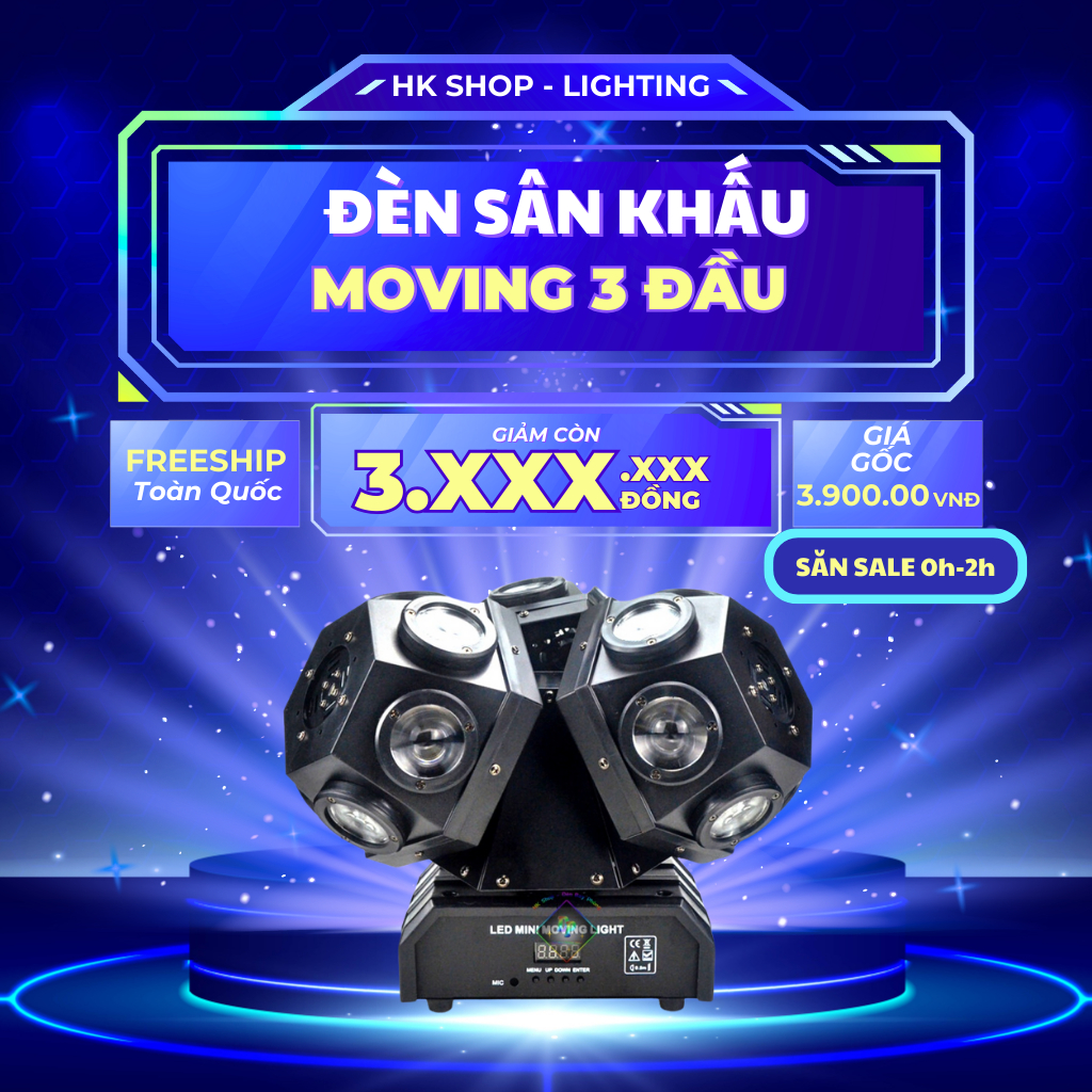 Đèn Moving 3 Đầu Độc Lập 18 Mắt Led Có Chế Độ auto cảm biến nhạc giành cho sân khấu bar pub karaoke Hàng Chính Hãng